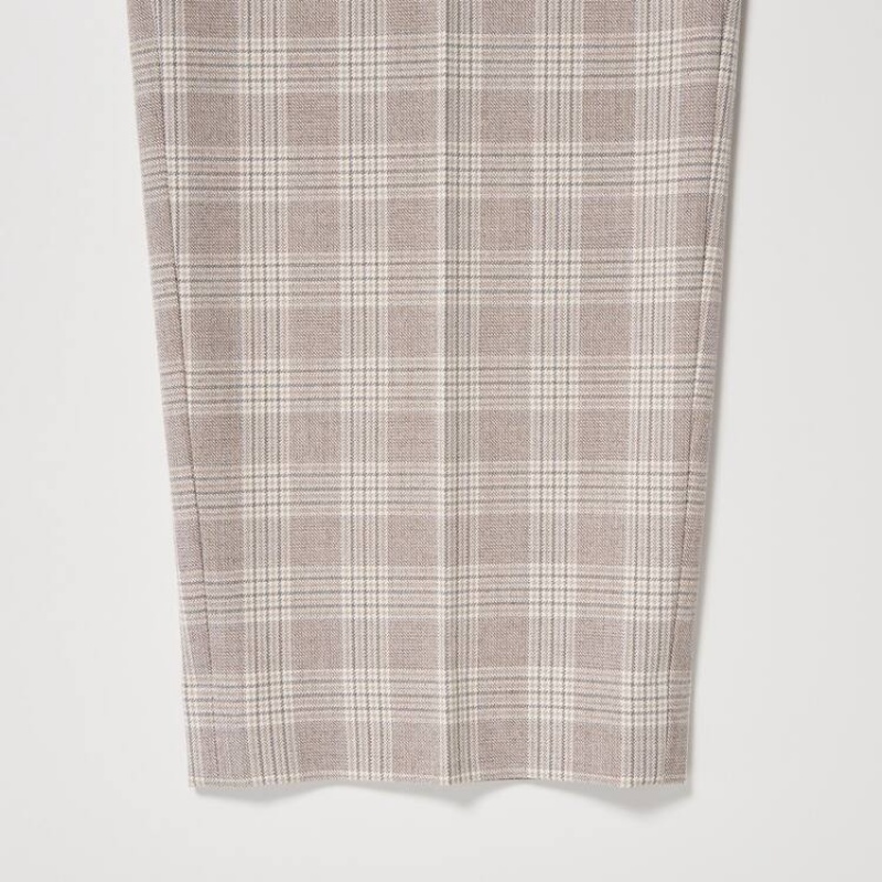 Pantalones Uniqlo Smart Checked Ankle Length Mujer Beige | 4906GCDXB