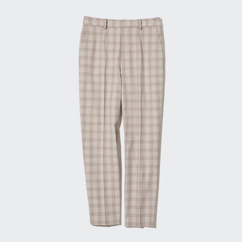 Pantalones Uniqlo Smart Checked Ankle Length Mujer Beige | 4906GCDXB