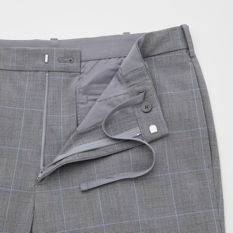 Pantalones Uniqlo Smart Comodidad Glen Checked Ankle Length (Long) Hombre Gris | 1346JDKVT