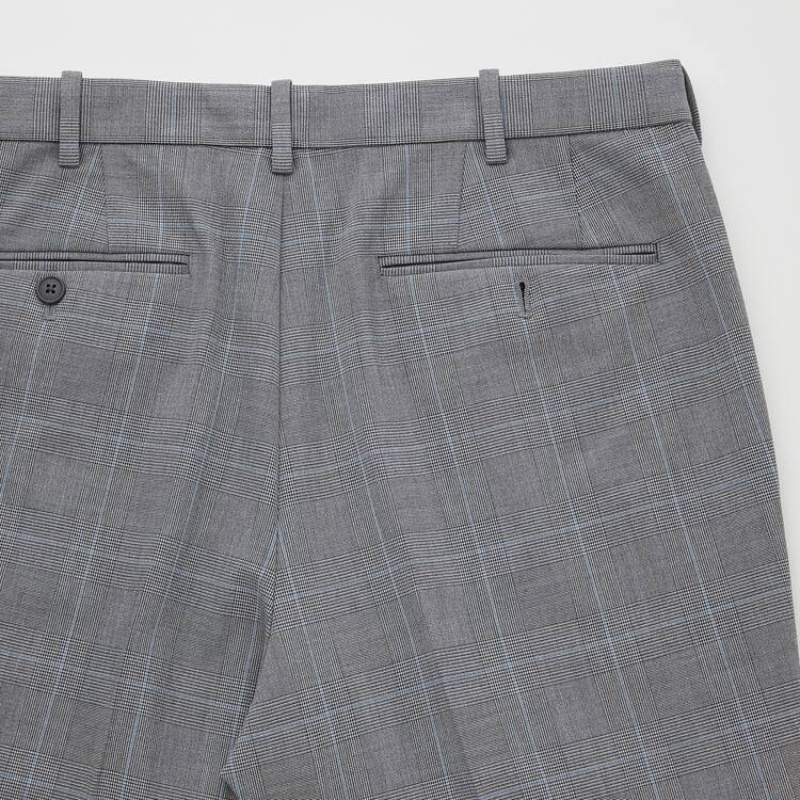 Pantalones Uniqlo Smart Comodidad Glen Checked Ankle Length (Long) Hombre Gris | 1346JDKVT