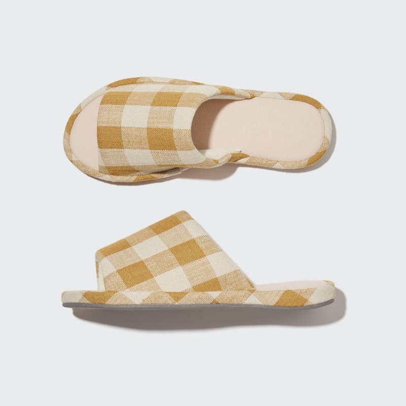 Pantuflas Uniqlo Open Puntera Lona Checked Hombre Amarillo | 9570YOBGV