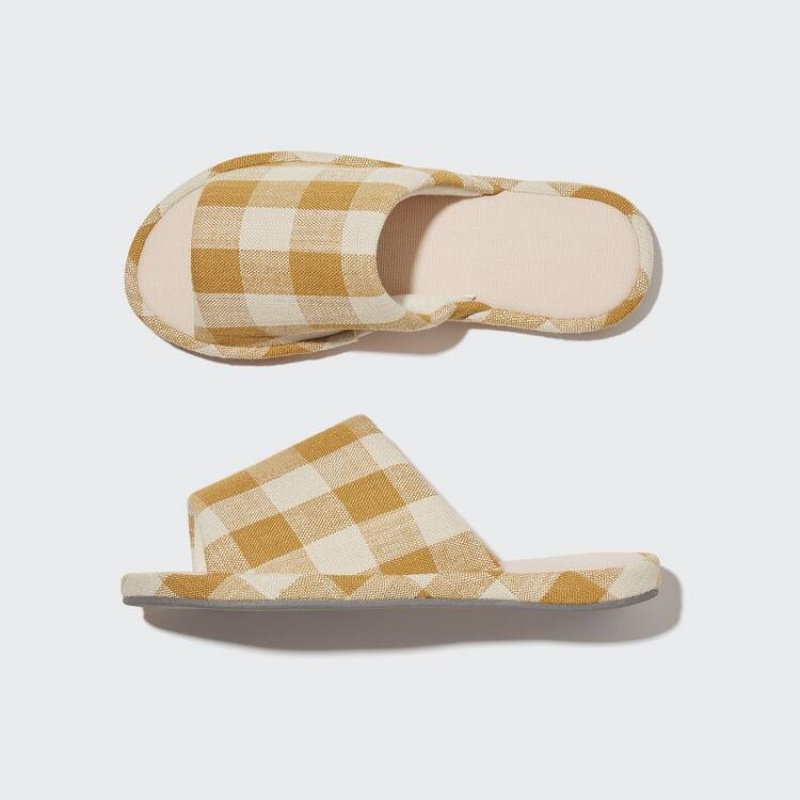 Pantuflas Uniqlo Open Puntera Lona Checked Mujer Amarillo | 0876VWING