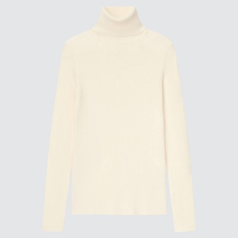 Prendas De Punto Uniqlo 100% Extra Fine Merino Acanalado Turtleneck (2021 Season) Mujer Blancas | 9105LKOVT