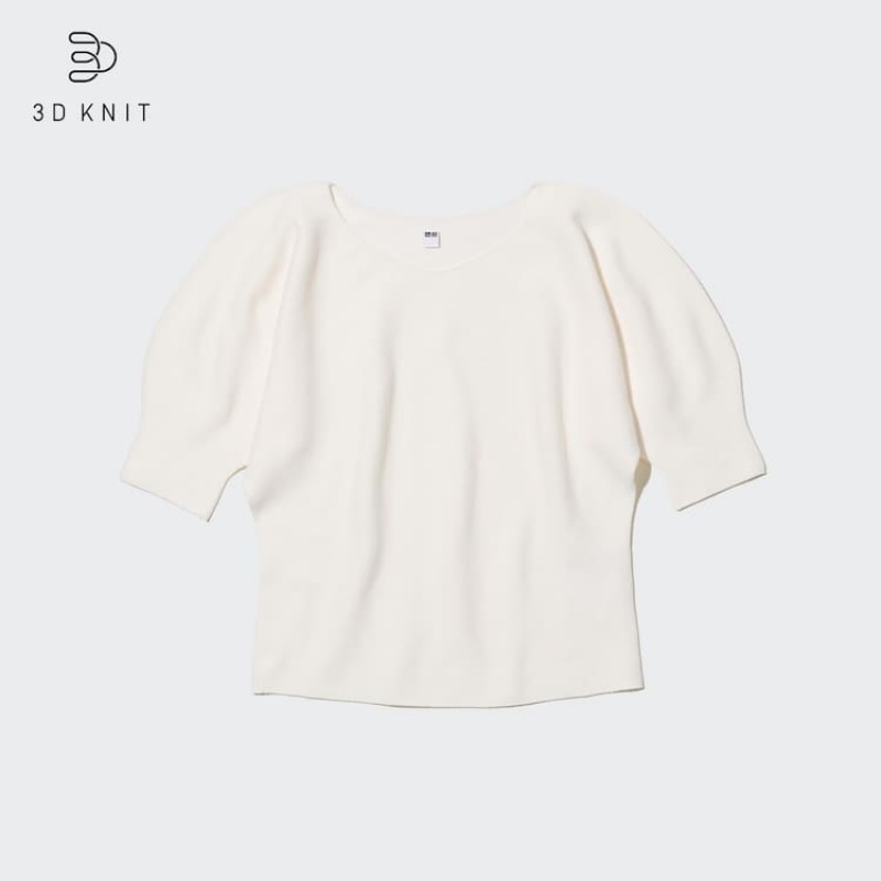 Prendas De Punto Uniqlo 3d Knit Seamless Algodon Volume Half Sleeved Mujer Blancas | 7492MCPXB