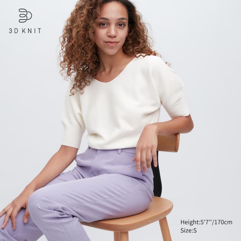 Prendas De Punto Uniqlo 3d Knit Seamless Algodon Volume Half Sleeved Mujer Blancas | 7492MCPXB