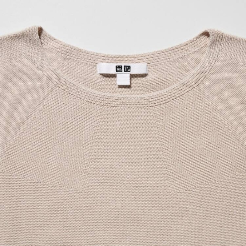 Prendas De Punto Uniqlo 3d Knit Seamless Algodon Crew Neck Mujer Beige | 3805LSAHD