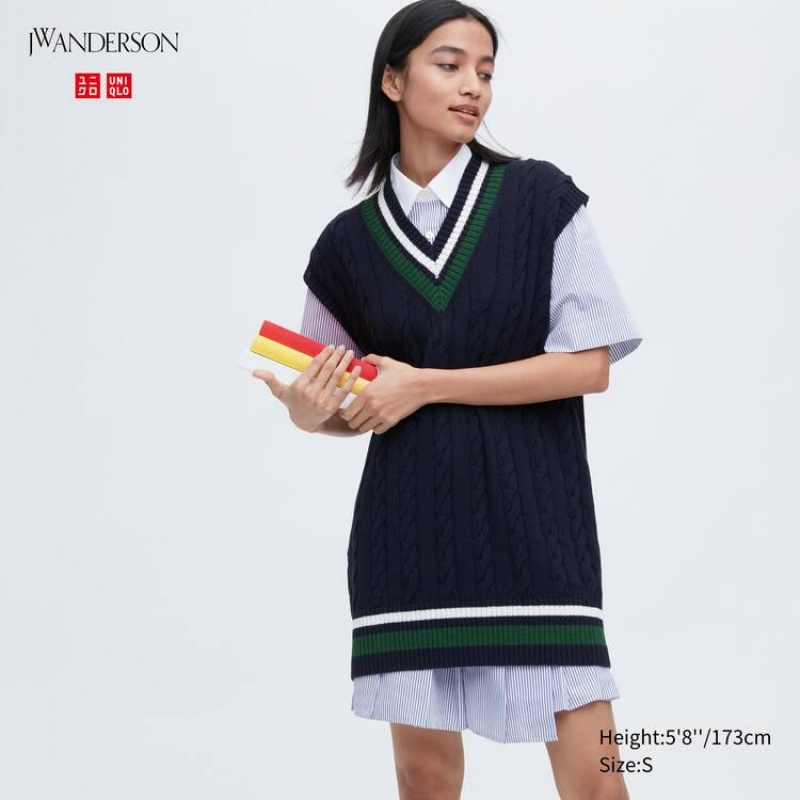 Prendas De Punto Uniqlo Jw Anderson Long Cricket Mujer Azul Marino | 3987IOVZR