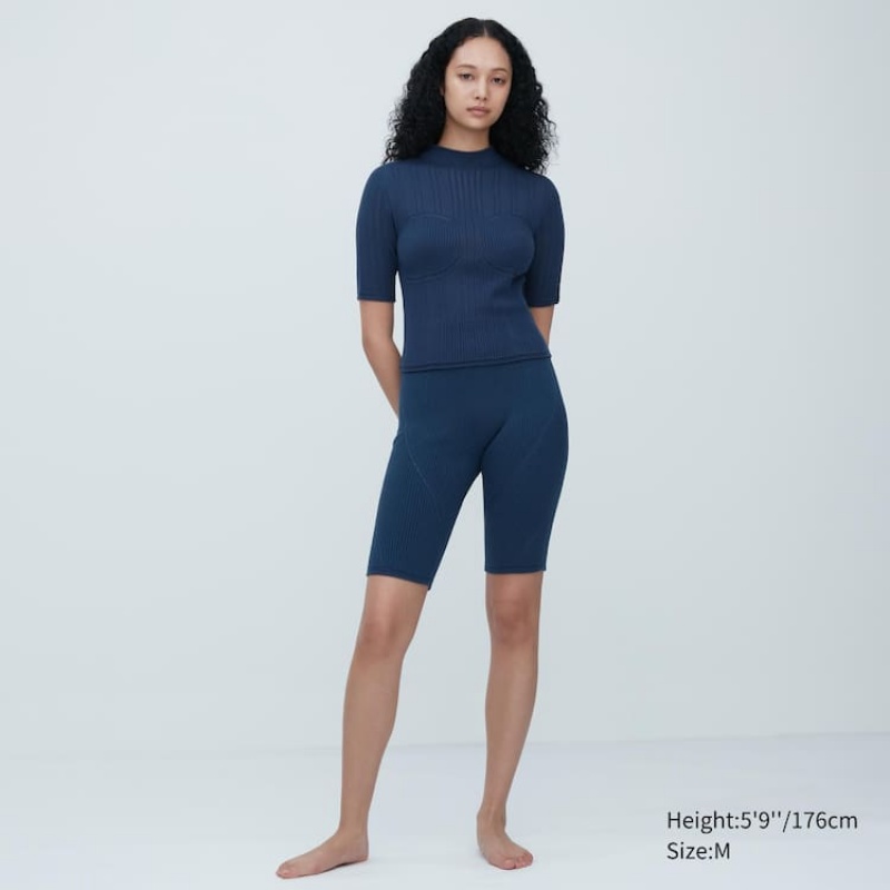 Prendas De Punto Uniqlo Mame Kurogouchi 3d Knit Seamless Mesh Half Sleeve Mujer Negras | 2408NEZYS