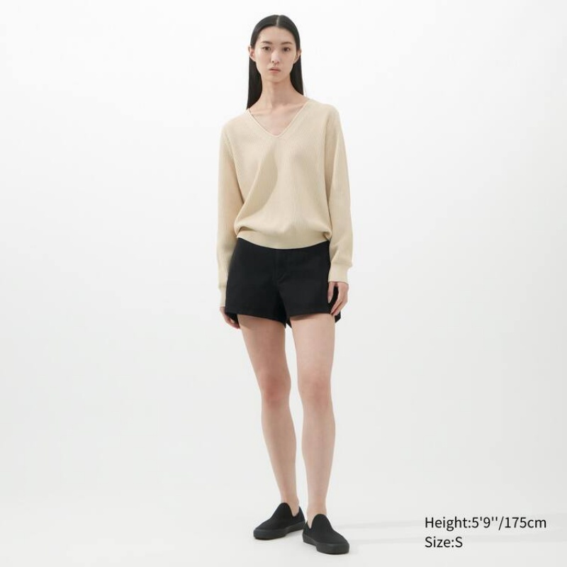 Prendas De Punto Uniqlo U V Neck Mujer Beige | 8914VLETM