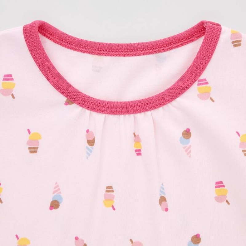 Ropa De Casa Uniqlo Dry Ice Cream Print Corta Sleeved Bebe Rosas | 5038TVRAD