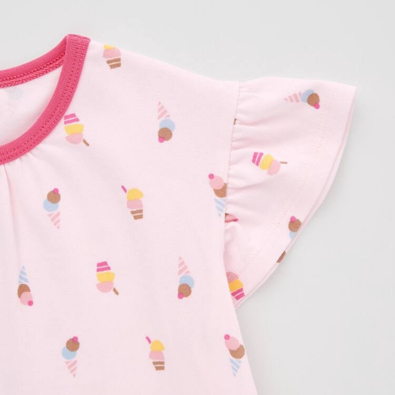 Ropa De Casa Uniqlo Dry Ice Cream Print Corta Sleeved Bebe Rosas | 5038TVRAD