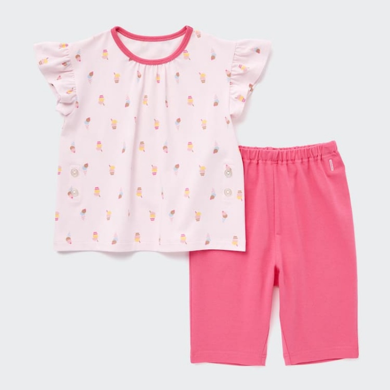 Ropa De Casa Uniqlo Dry Ice Cream Print Corta Sleeved Bebe Rosas | 5038TVRAD