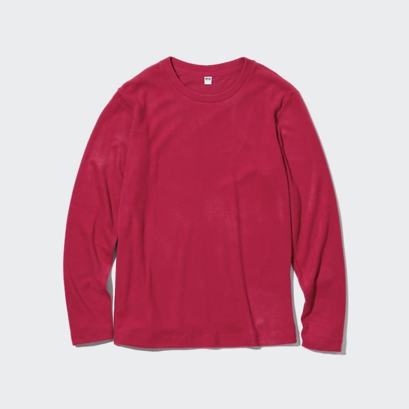 Ropa De Casa Uniqlo Heattech Fleece Crew Neck Long Sleeved Thermal Mujer Rojas | 1368XAUNI