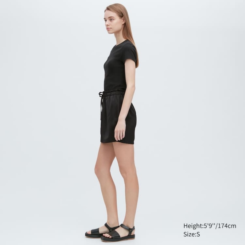 Ropa De Casa Uniqlo Satin Easy Mujer Negras | 9413HQFIS