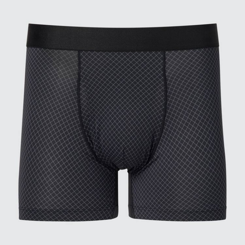 Ropa Interior Uniqlo Airism Printed Boxers Hombre Negras | 5607EZJFU