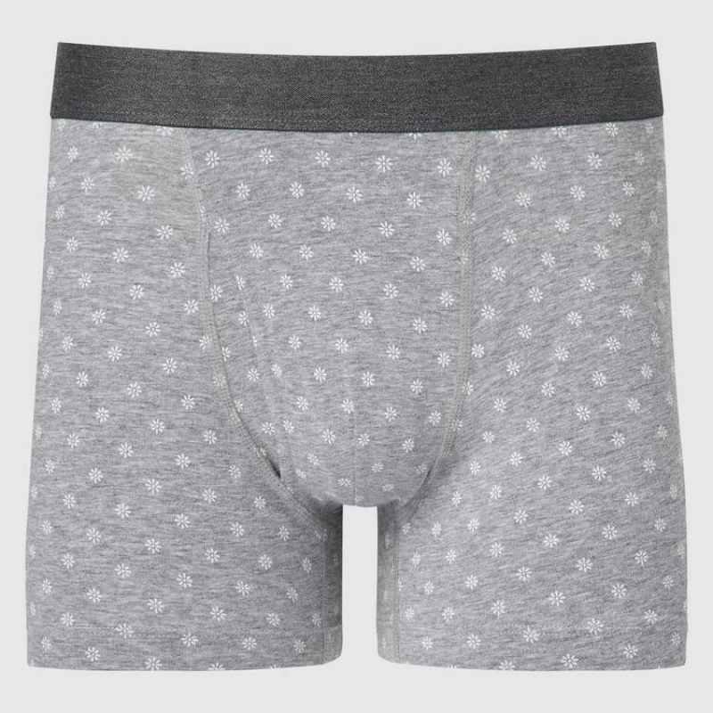 Ropa Interior Uniqlo Algodon Printed Boxer Hombre Gris | 4073ELVQB