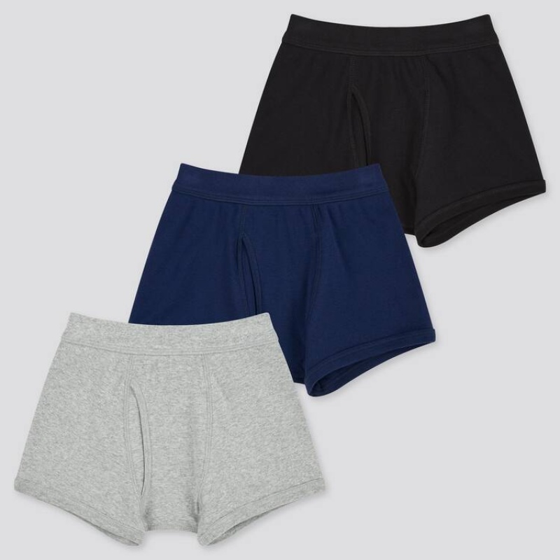 Ropa Interior Uniqlo Boxer (Three Pack) (2021 Season) Niños Gris Azules Negras | 2365DTWXF