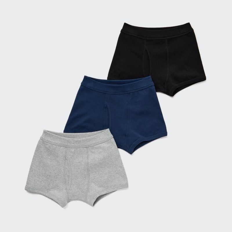 Ropa Interior Uniqlo Boxer (Three Pack) (2021 Season) Niños Gris Azules Negras | 5134CHELP