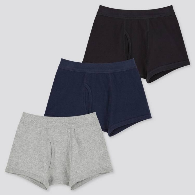 Ropa Interior Uniqlo Boxer (Three Pack) Niños Gris Azules Negras | 4012BJNOR