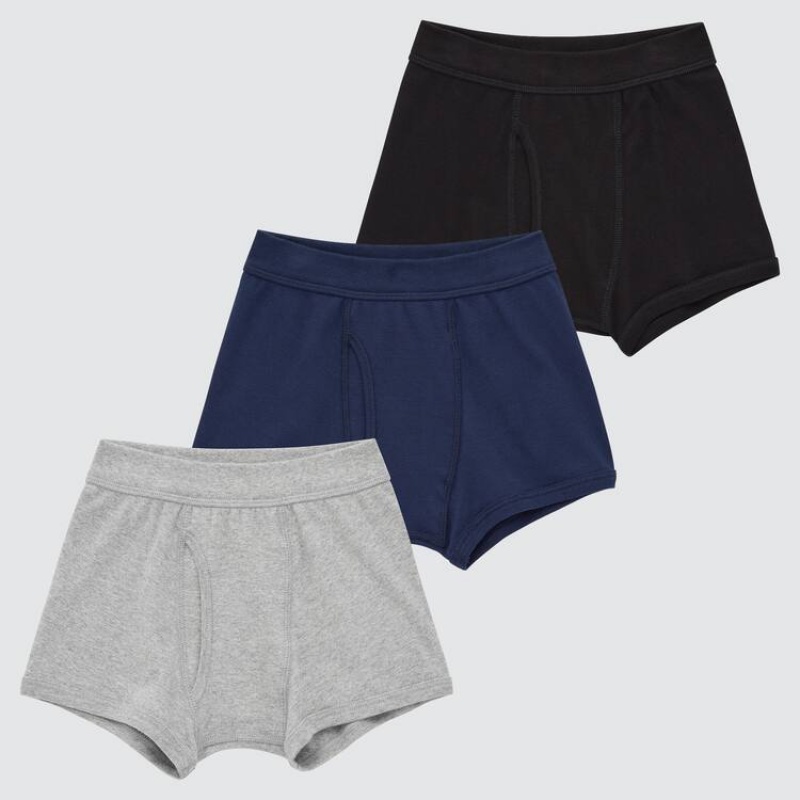 Ropa Interior Uniqlo Boxers (Three Pack) Niños Gris Azules Negras | 7896PHYWQ