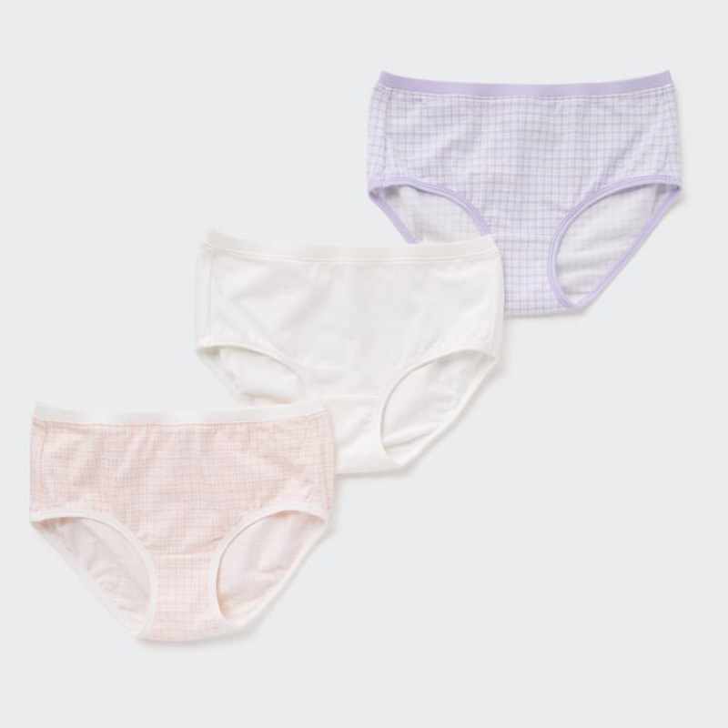 Ropa Interior Uniqlo Checked Hiphugger (Three Pairs) Niños Rosas Blancas Moradas | 4835OHWDG