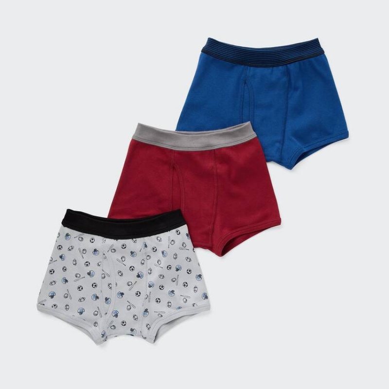 Ropa Interior Uniqlo Sports Boxer (Three Pairs) Niños Gris Rojas Azules | 2764IBHNZ