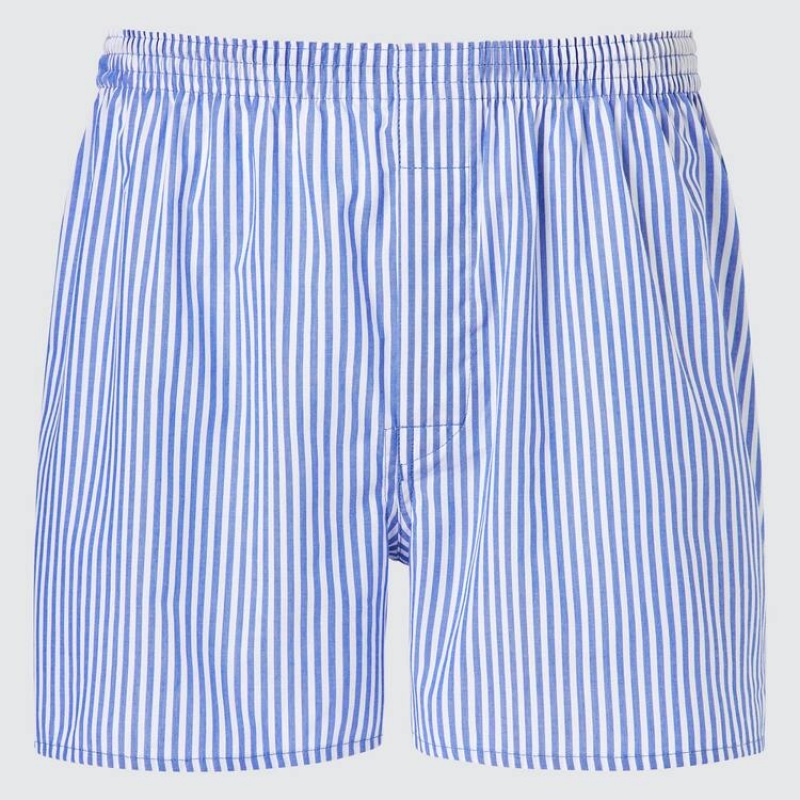 Ropa Interior Uniqlo Woven A Rayas Boxer Hombre Azules | 8179KWNGZ