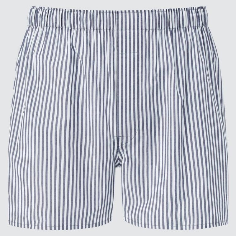 Ropa Interior Uniqlo Woven A Rayas Boxer Hombre Azules | 4816MXGVI