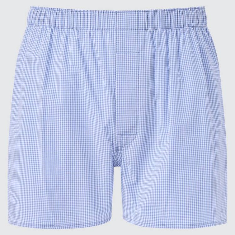 Ropa Interior Uniqlo Woven Checked Boxer (2021 Season) Hombre Azules | 0796MTBCQ