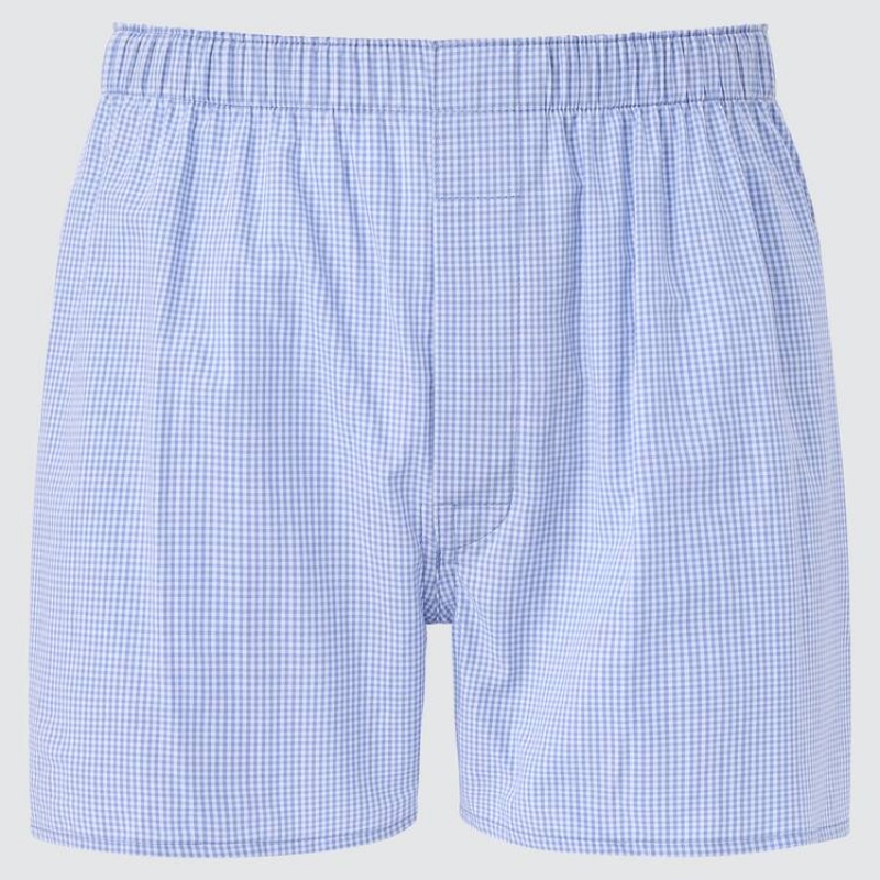 Ropa Interior Uniqlo Woven Checked Boxer Hombre Azules | 3821QVMAP