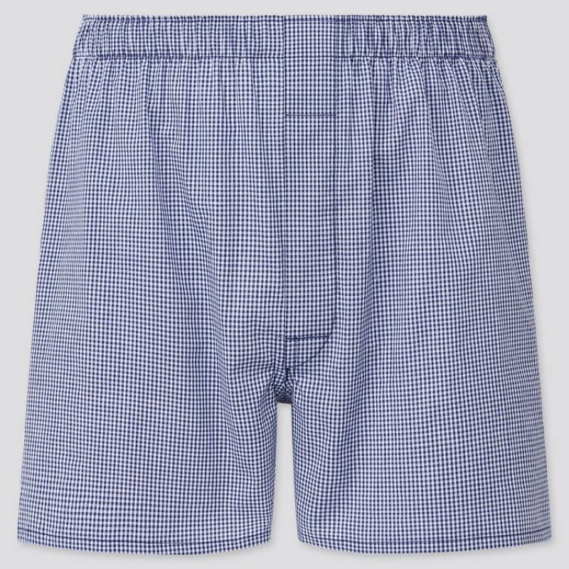 Ropa Interior Uniqlo Woven Checked Boxer (2021 Season) Hombre Azul Marino | 8134MJKVX