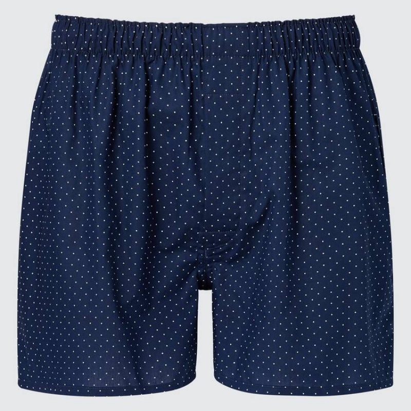 Ropa Interior Uniqlo Woven Dotted Print Boxers Hombre Azul Marino | 7308RMCGI