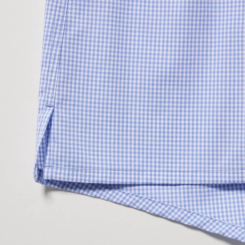 Ropa Interior Uniqlo Woven Gingham Checked Boxer Hombre Azules | 4629AHQSJ