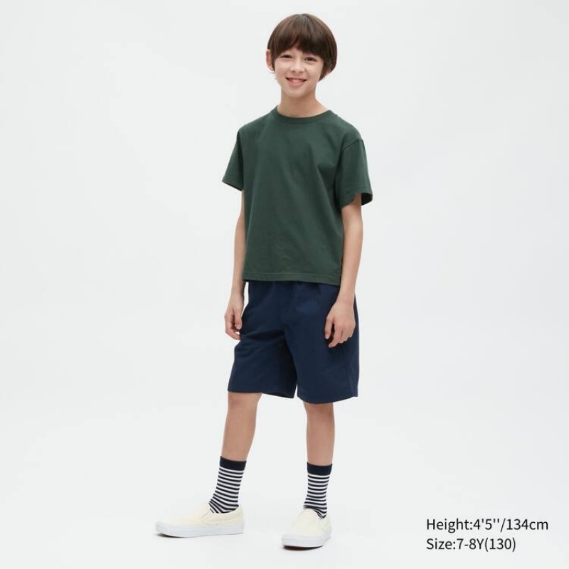 Short Uniqlo Algodon Twill Easy Niños Azul Marino | 6123ODLNP