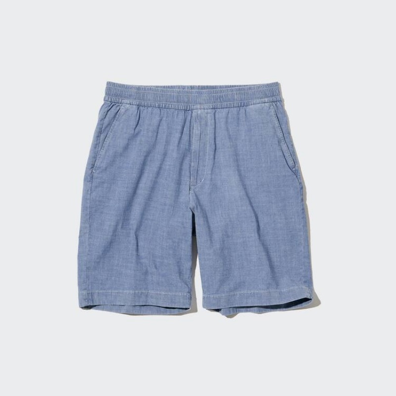 Short Uniqlo Chambray Stretch Easy Hombre Azules | 8647MNQOE