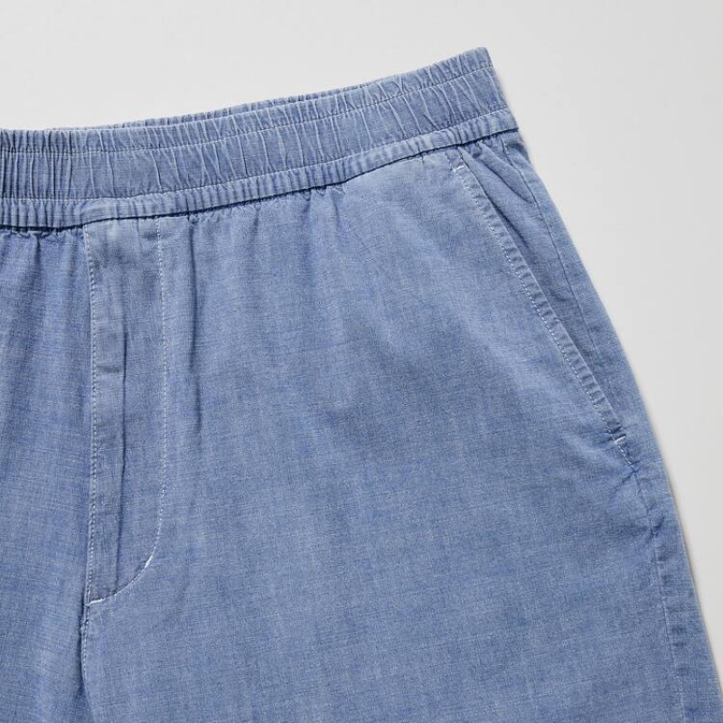 Short Uniqlo Chambray Stretch Easy Hombre Azules | 8647MNQOE