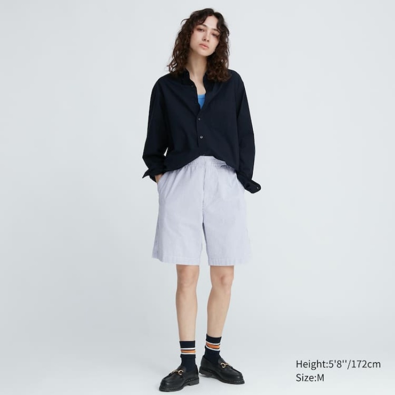 Short Uniqlo Dry Stretch Seersucker Easy Hombre Azules | 4527VYPQO