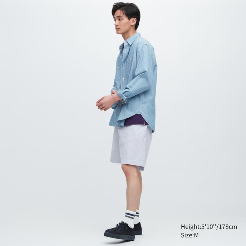 Short Uniqlo Dry Stretch Seersucker Easy Hombre Azules | 4527VYPQO