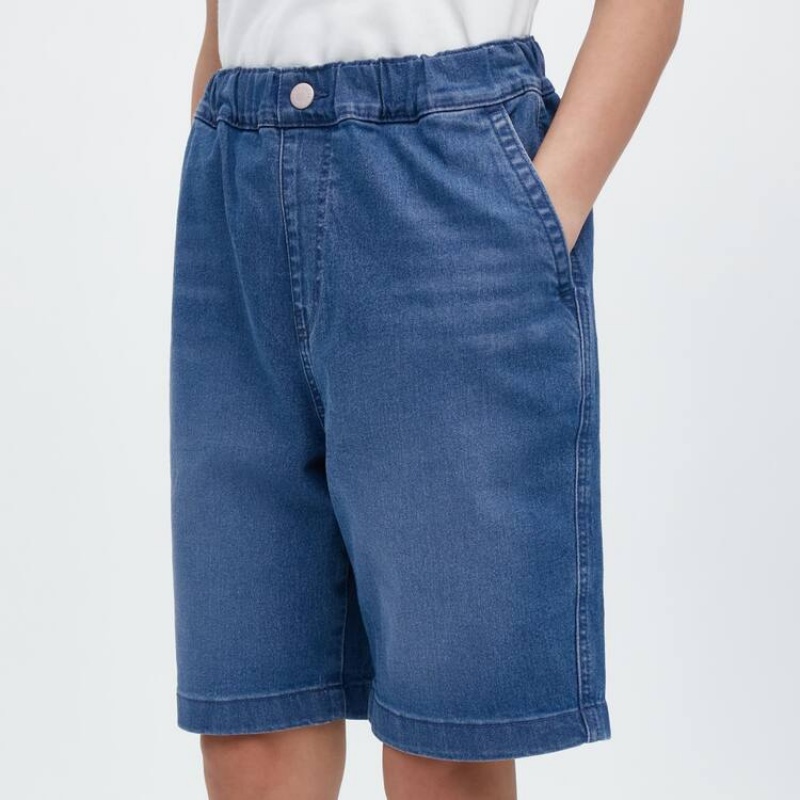 Short Uniqlo Easy Denim Niños Azules | 1784DIUTW