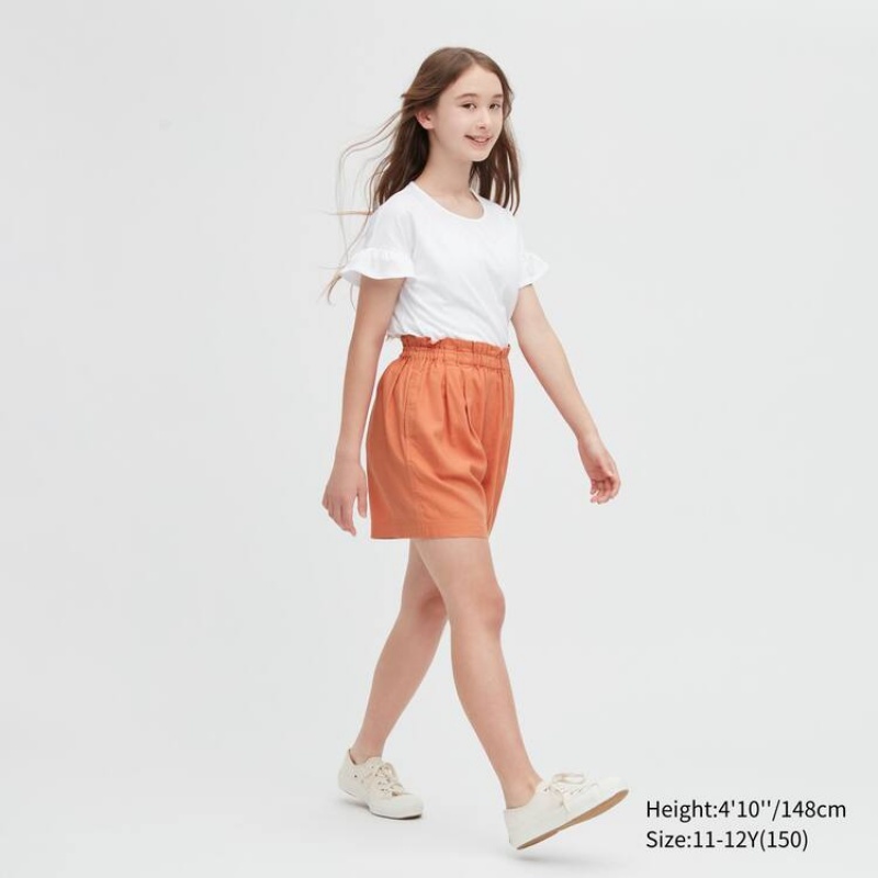 Short Uniqlo Linen Blend Easy Niños Naranjas | 0736OKRPL