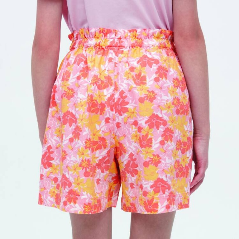 Short Uniqlo Linen Blend Flower Print Easy Niños Rosas | 8039WSLGK