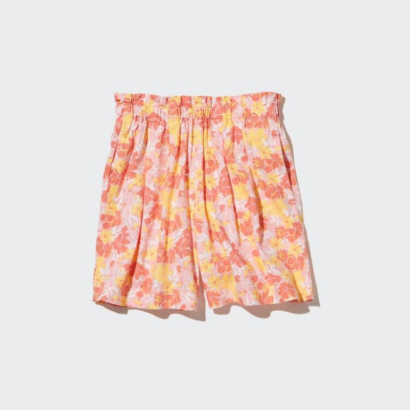 Short Uniqlo Linen Blend Flower Print Easy Niños Rosas | 8039WSLGK