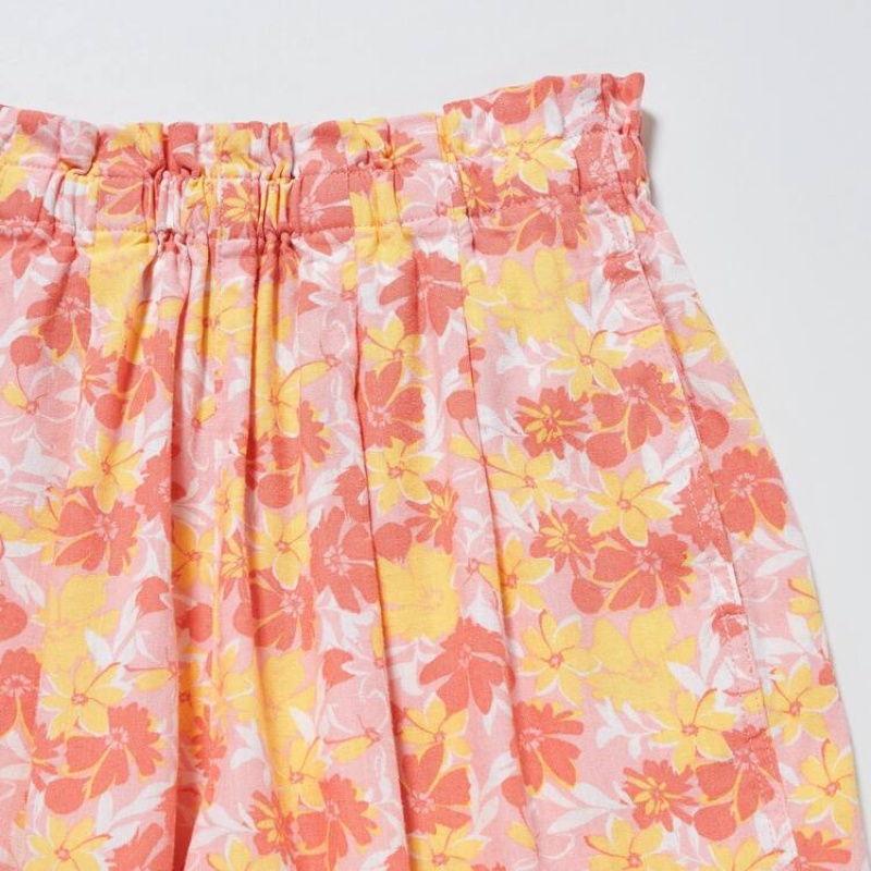 Short Uniqlo Linen Blend Flower Print Easy Niños Rosas | 8039WSLGK