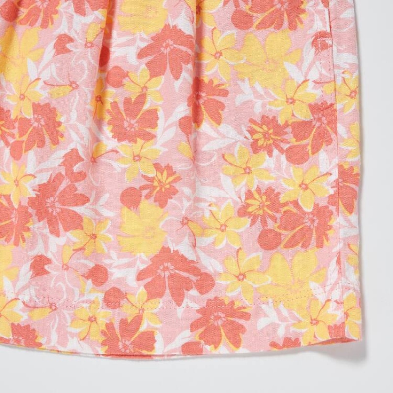 Short Uniqlo Linen Blend Flower Print Easy Niños Rosas | 8039WSLGK