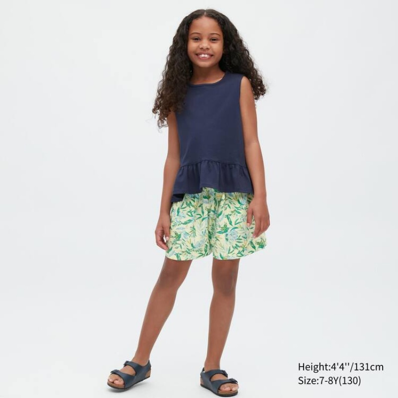 Short Uniqlo Linen Blend Flower Print Easy Niños Creme | 2307NPMJG