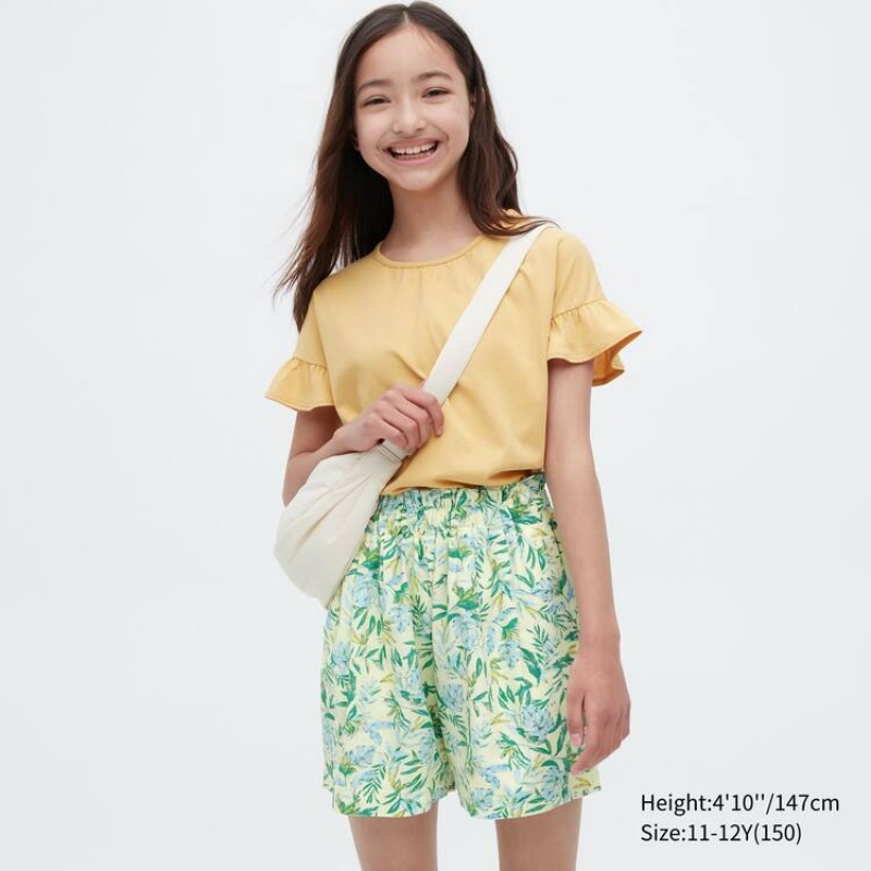 Short Uniqlo Linen Blend Flower Print Easy Niños Creme | 2307NPMJG