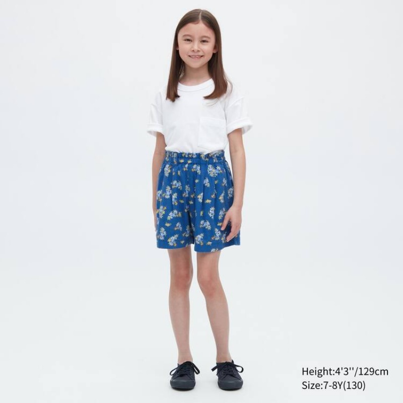 Short Uniqlo Linen Blend Flower Print Easy Niños Azules | 1206MKAOW