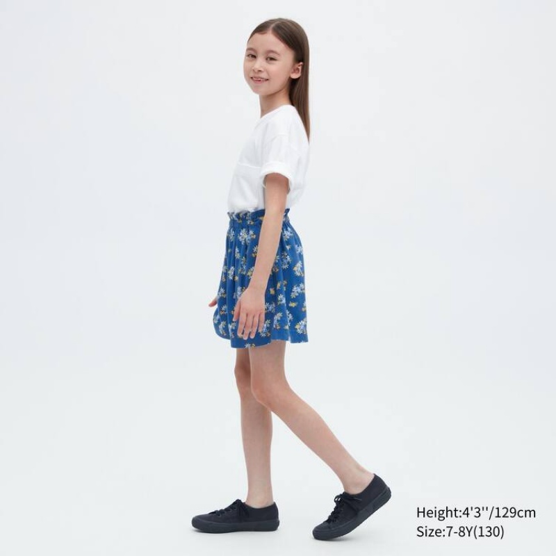 Short Uniqlo Linen Blend Flower Print Easy Niños Azules | 1206MKAOW