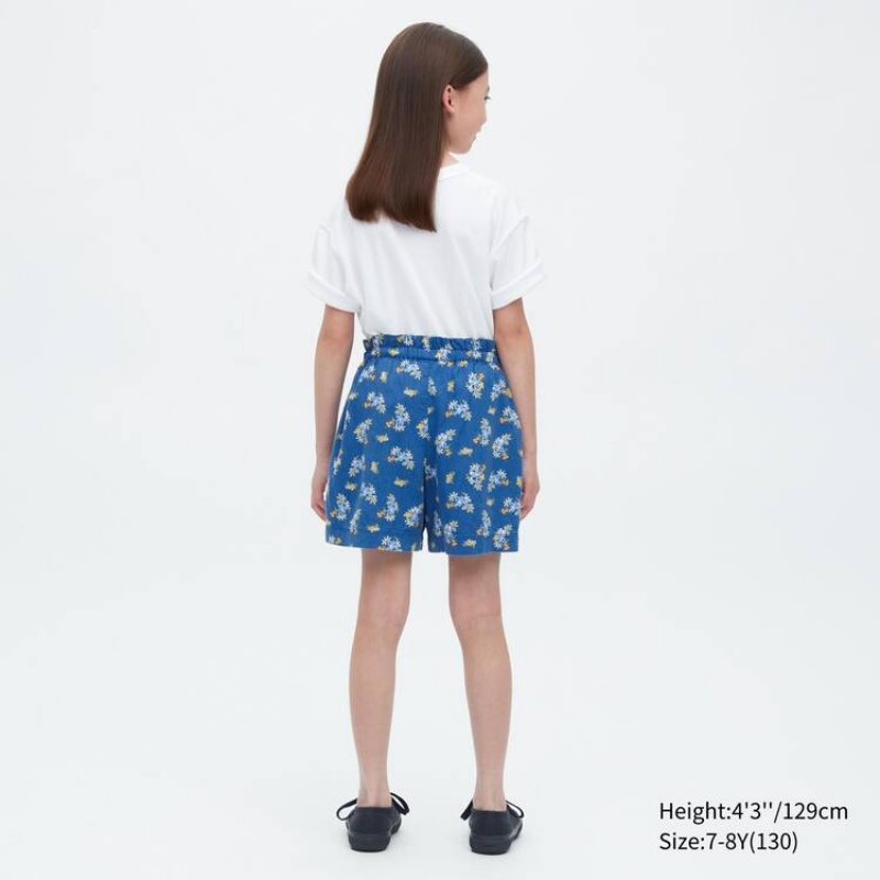 Short Uniqlo Linen Blend Flower Print Easy Niños Azules | 1206MKAOW