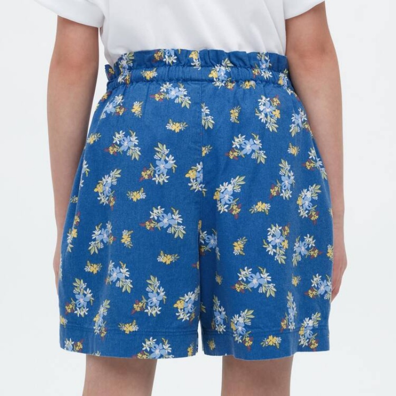 Short Uniqlo Linen Blend Flower Print Easy Niños Azules | 1206MKAOW